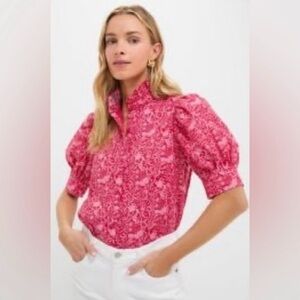 Hyacinth House Tuckernuck Louisa Floral Puff Sleeve Blouse - Pink & Red sz S